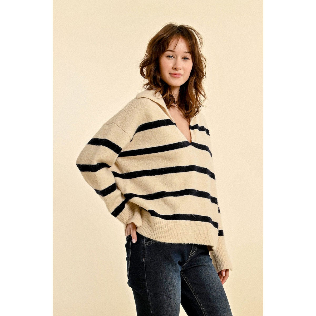 POLO STYLE SWEATER-Jackets & Sweaters-MOLLY BRACKEN-XSMALL-OFF WHITE-Coriander