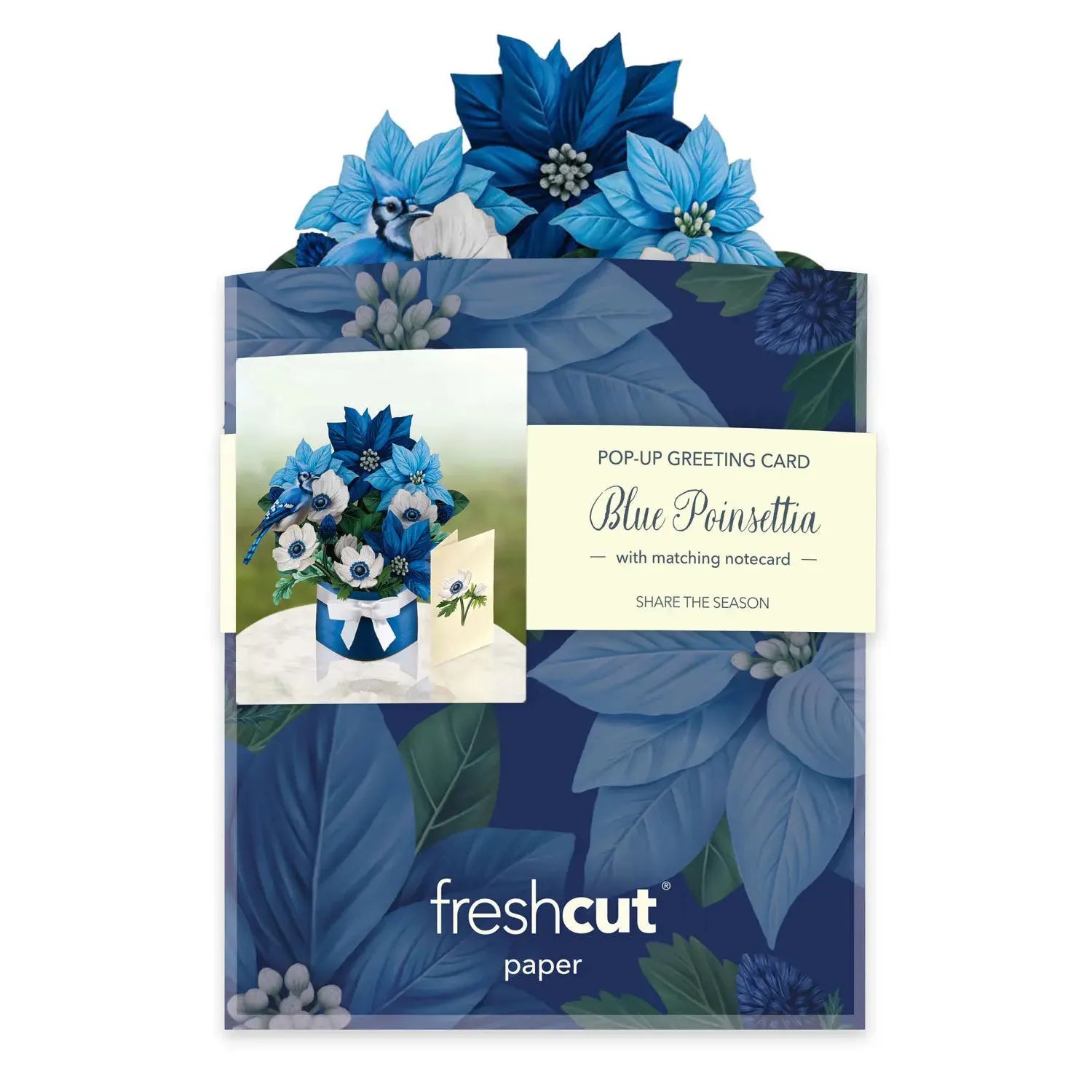 POP-UP CARD | BLUE POINSETTIA-Books & Stationery-FRESH CUT PAPER-Coriander
