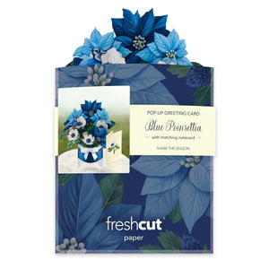 POP-UP CARD | BLUE POINSETTIA-Books & Stationery-FRESH CUT PAPER-Coriander