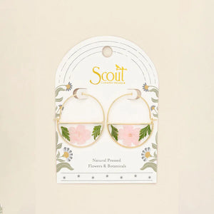 PRESSED FLOWER HOOP EARRING | GOLD W/ PINK CHERRY BLOSSOM-Jewellery-SCOUT CURATED WEARS-Coriander