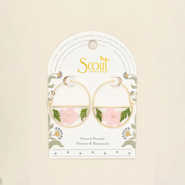PRESSED FLOWER HOOP EARRING | GOLD W/ PINK CHERRY BLOSSOM-Jewellery-SCOUT CURATED WEARS-Coriander