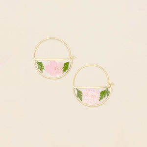PRESSED FLOWER HOOP EARRING | GOLD W/ PINK CHERRY BLOSSOM-Jewellery-SCOUT CURATED WEARS-Coriander