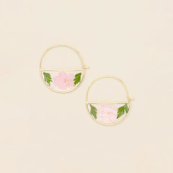 PRESSED FLOWER HOOP EARRING | GOLD W/ PINK CHERRY BLOSSOM-Jewellery-SCOUT CURATED WEARS-Coriander