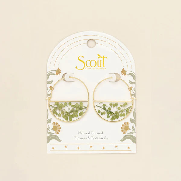 PRESSED FLOWER HOOP EARRING | GOLD W/GREEN PEPPERGRASS-Jewellery-SCOUT CURATED WEARS-Coriander