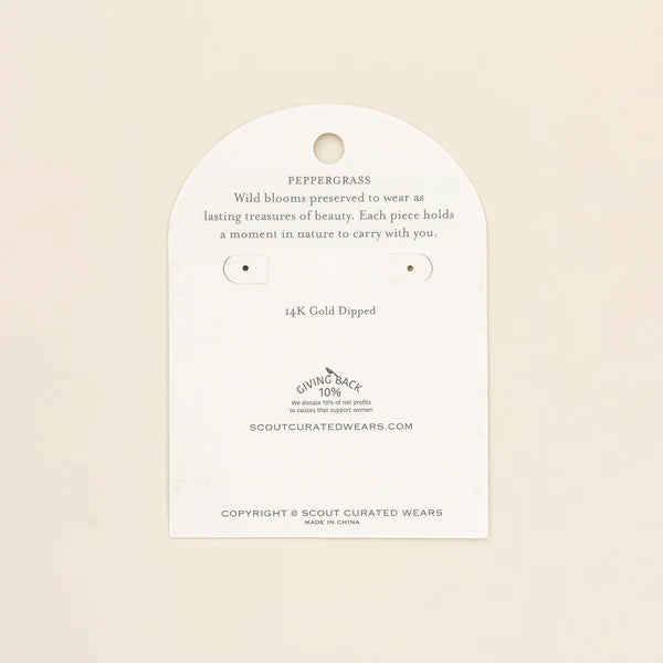 PRESSED FLOWER HOOP EARRING | GOLD W/GREEN PEPPERGRASS-Jewellery-SCOUT CURATED WEARS-Coriander