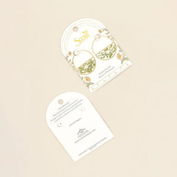 PRESSED FLOWER HOOP EARRING | GOLD W/GREEN PEPPERGRASS-Jewellery-SCOUT CURATED WEARS-Coriander