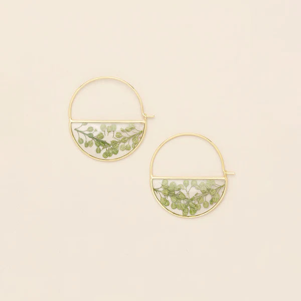 PRESSED FLOWER HOOP EARRING | GOLD W/GREEN PEPPERGRASS-Jewellery-SCOUT CURATED WEARS-Coriander