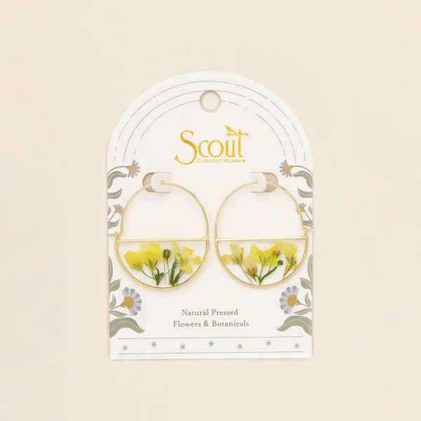 PRESSED FLOWER HOOP EARRING | GOLD W/YELLOW BABY'S BREATH-Jewellery-SCOUT CURATED WEARS-Coriander