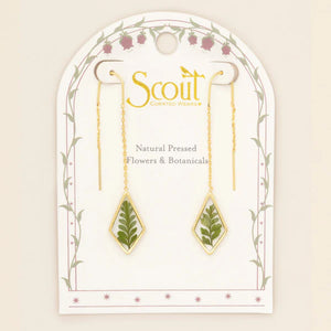 PRESSED FLOWER THREAD EARRING | GOLD W/GREEN BRACKEN FERN-Jewellery-SCOUT CURATED WEARS-Coriander