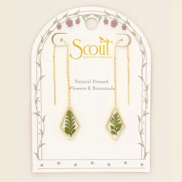 PRESSED FLOWER THREAD EARRING | GOLD W/GREEN BRACKEN FERN-Jewellery-SCOUT CURATED WEARS-Coriander
