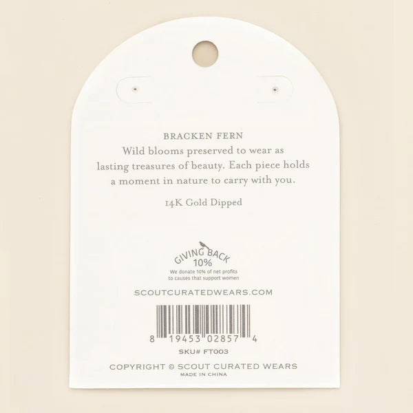 PRESSED FLOWER THREAD EARRING | GOLD W/GREEN BRACKEN FERN-Jewellery-SCOUT CURATED WEARS-Coriander