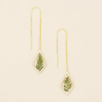 PRESSED FLOWER THREAD EARRING | GOLD W/GREEN BRACKEN FERN-Jewellery-SCOUT CURATED WEARS-Coriander
