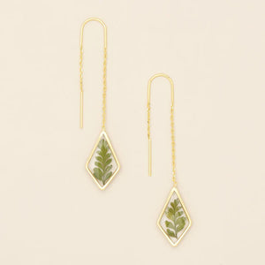 PRESSED FLOWER THREAD EARRING | GOLD W/GREEN BRACKEN FERN-Jewellery-SCOUT CURATED WEARS-Coriander