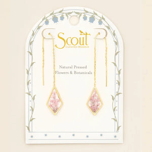 PRESSED FLOWER THREAD EARRING | GOLD W/PINK LACE FLOWER-Jewellery-SCOUT CURATED WEARS-Coriander