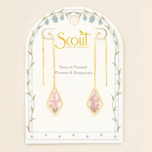 PRESSED FLOWER THREAD EARRING | GOLD W/PINK LACE FLOWER-Jewellery-SCOUT CURATED WEARS-Coriander