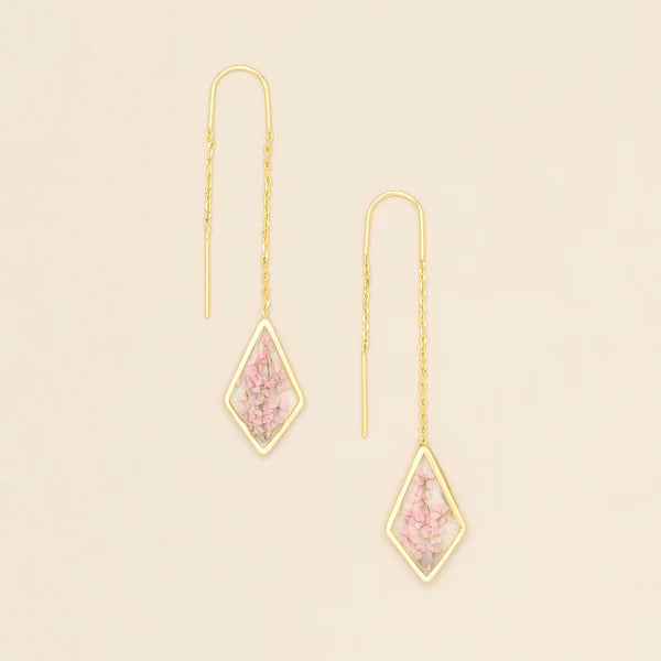 PRESSED FLOWER THREAD EARRING | GOLD W/PINK LACE FLOWER-Jewellery-SCOUT CURATED WEARS-Coriander