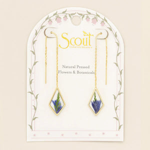 PRESSED FLOWER THREAD EARRING | GOLD W/PURPLE CORNFLOWER-Jewellery-SCOUT CURATED WEARS-Coriander