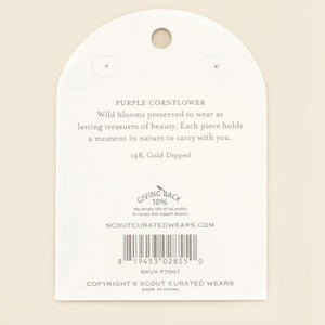 PRESSED FLOWER THREAD EARRING | GOLD W/PURPLE CORNFLOWER-Jewellery-SCOUT CURATED WEARS-Coriander