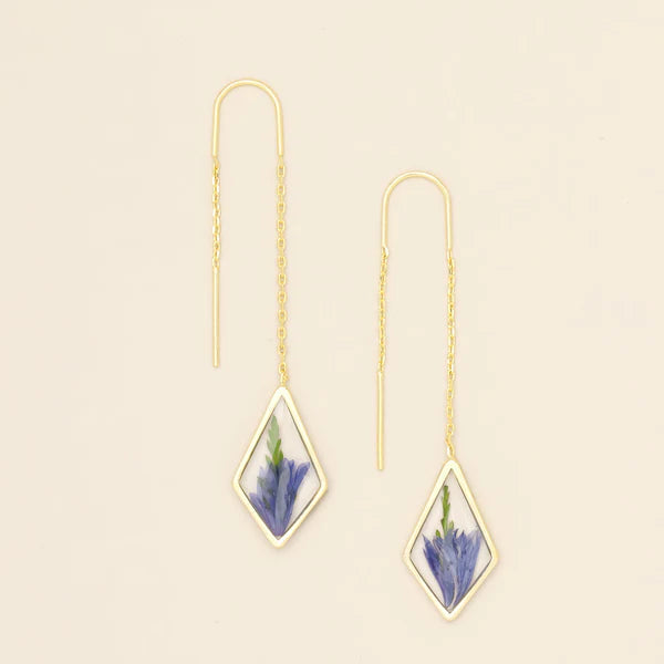 PRESSED FLOWER THREAD EARRING | GOLD W/PURPLE CORNFLOWER-Jewellery-SCOUT CURATED WEARS-Coriander