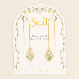 PRESSED FLOWER THREAD EARRING | GOLD W/WHITE LACE FLOWER-Jewellery-SCOUT CURATED WEARS-Coriander