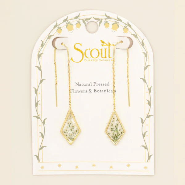 PRESSED FLOWER THREAD EARRING | GOLD W/WHITE LACE FLOWER-Jewellery-SCOUT CURATED WEARS-Coriander