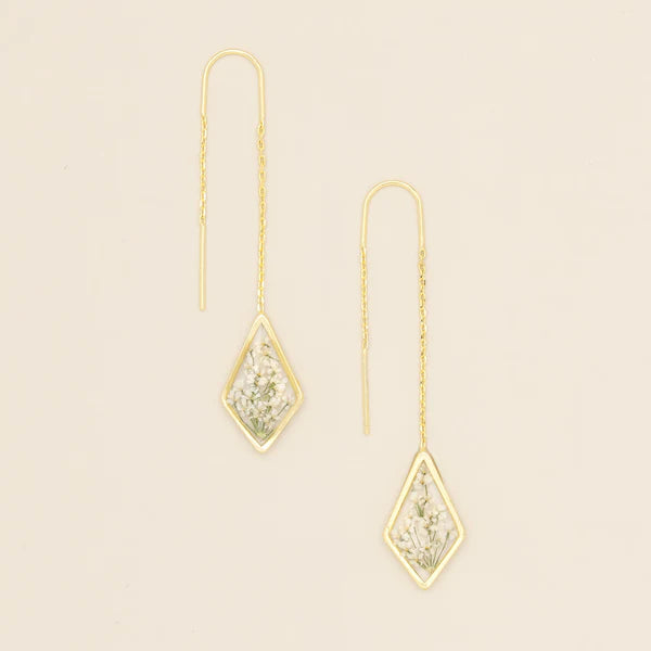 PRESSED FLOWER THREAD EARRING | GOLD W/WHITE LACE FLOWER-Jewellery-SCOUT CURATED WEARS-Coriander