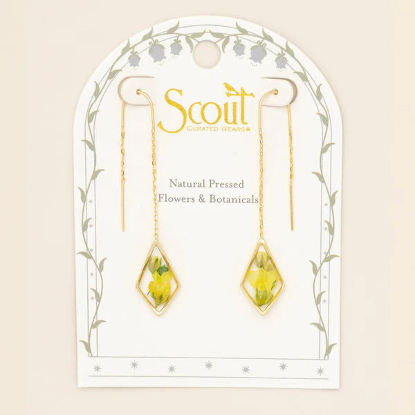 PRESSED FLOWER THREAD EARRING | GOLD W/YELLOW BABY'S BREATH-Jewellery-SCOUT CURATED WEARS-Coriander