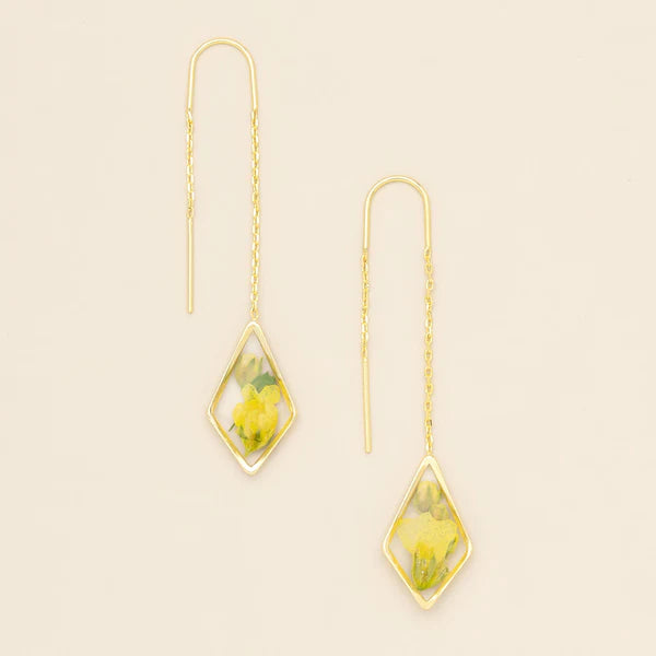 PRESSED FLOWER THREAD EARRING | GOLD W/YELLOW BABY'S BREATH-Jewellery-SCOUT CURATED WEARS-Coriander