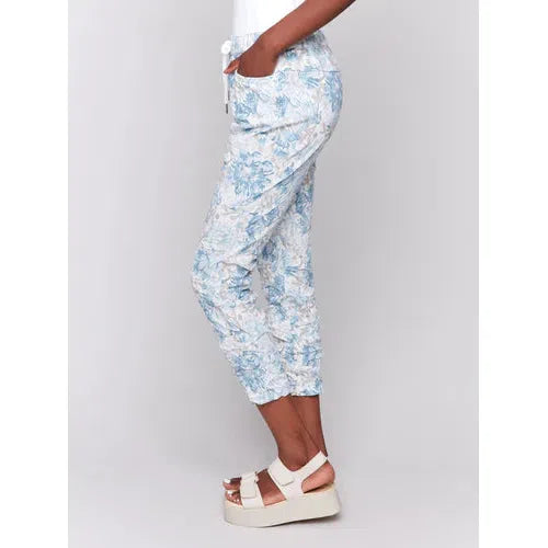 PRINTED CRINKLE BENGALINE JOGGERS-Bottoms-CHARLIE B-Coriander