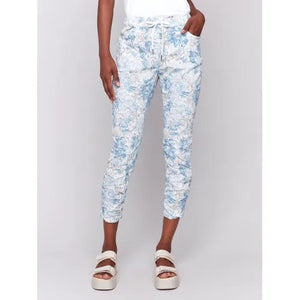 PRINTED CRINKLE BENGALINE JOGGERS-Bottoms-CHARLIE B-XSMALL-COASTAL-Coriander