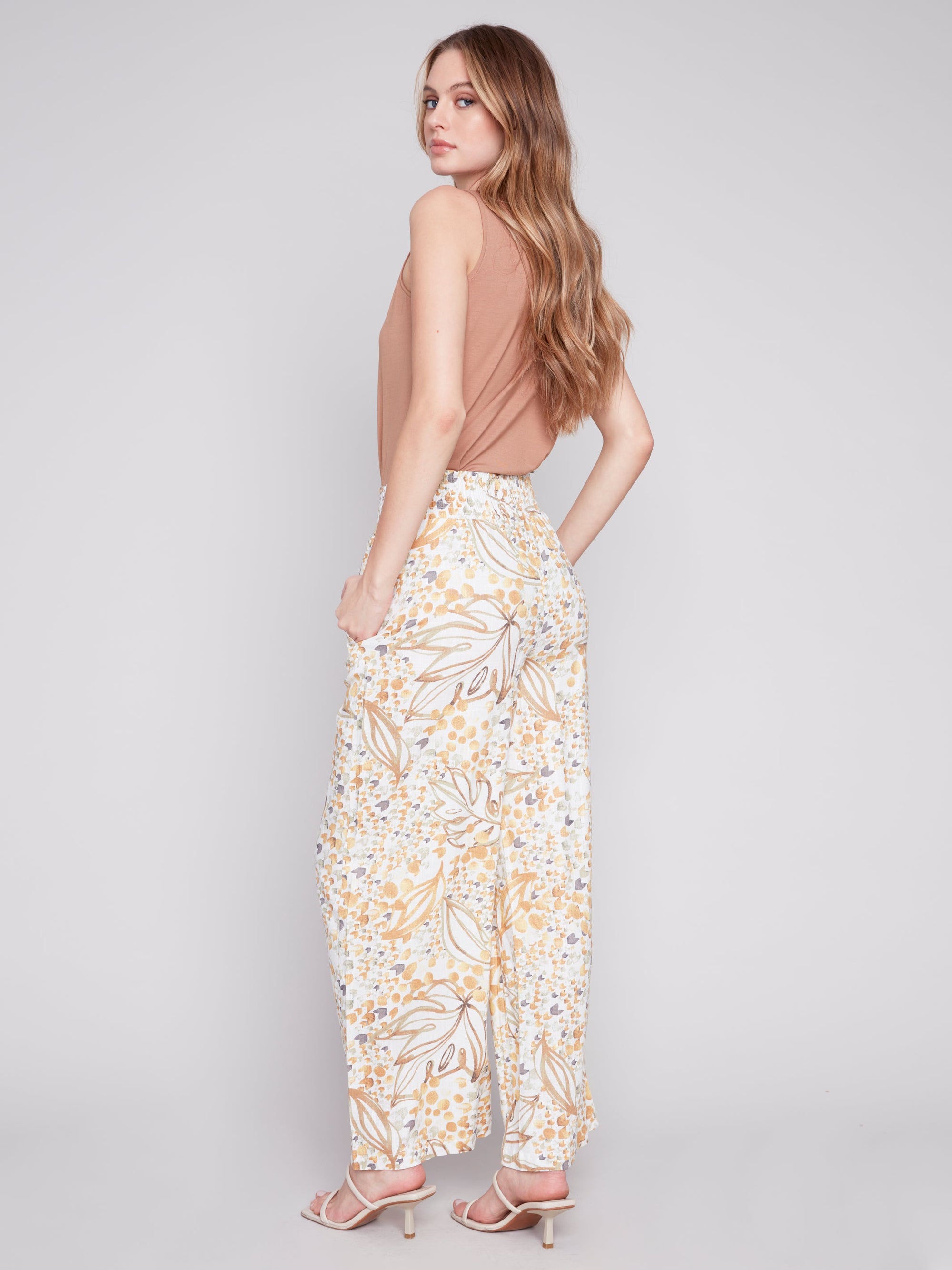 PRINTED ELASTIC WAIST PULL ON PANT-Bottoms-CHARLIE B-Coriander