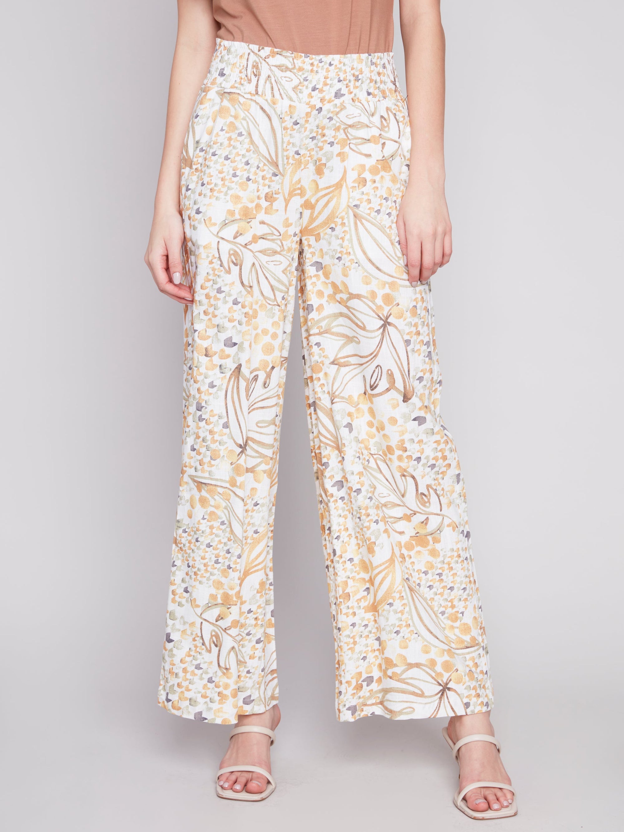 PRINTED ELASTIC WAIST PULL ON PANT-Bottoms-CHARLIE B-SMALL-DUNE-Coriander