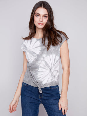 PRINTED JERSEY FRONT KNOT SLEEVELESS TOP-Tops-CHARLIE B-XSMALL-CELADON-Coriander