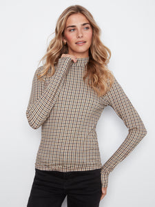 PRINTED JERSEY TOP | MOCK NECK-Tops-CHARLIE B-Coriander