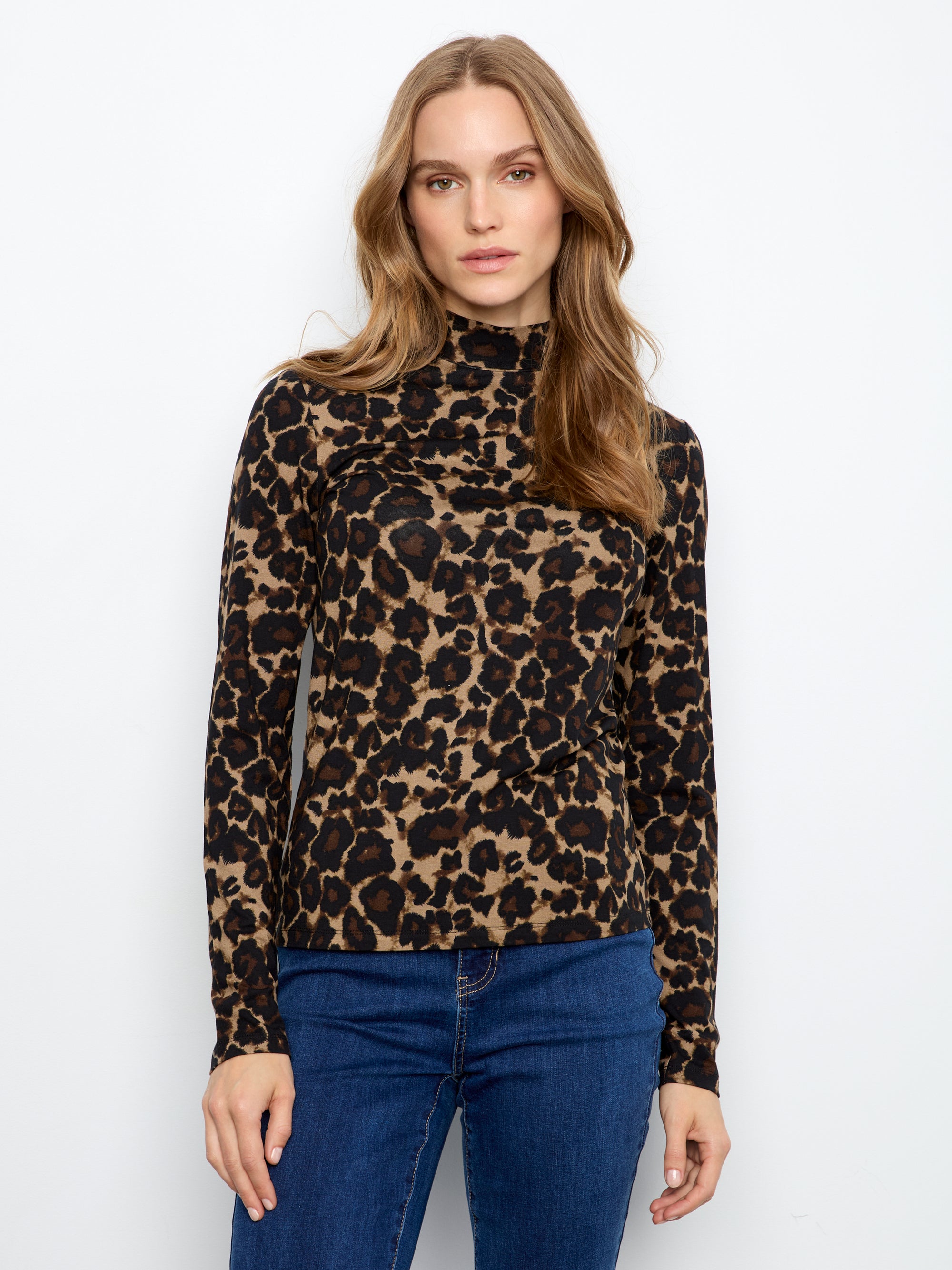 PRINTED JERSEY TOP | MOCK NECK-Tops-CHARLIE B-Coriander