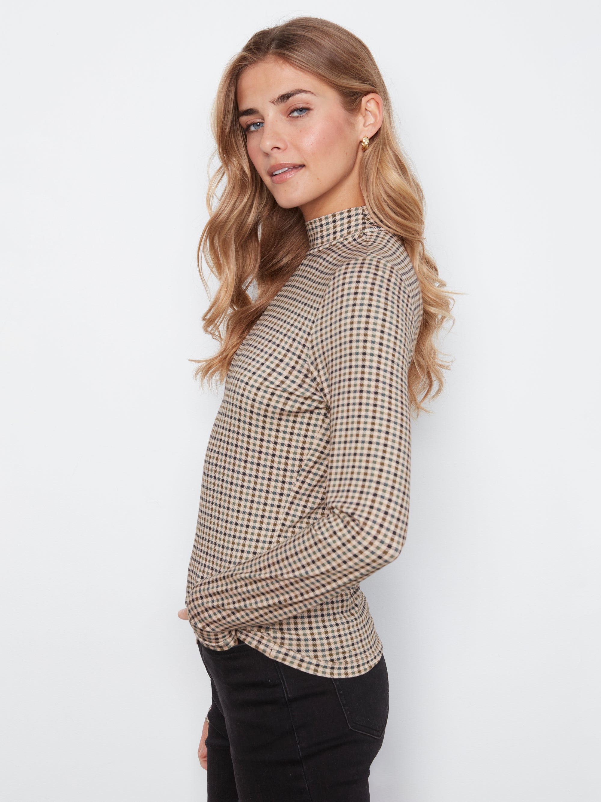 PRINTED JERSEY TOP | MOCK NECK-Tops-CHARLIE B-Coriander