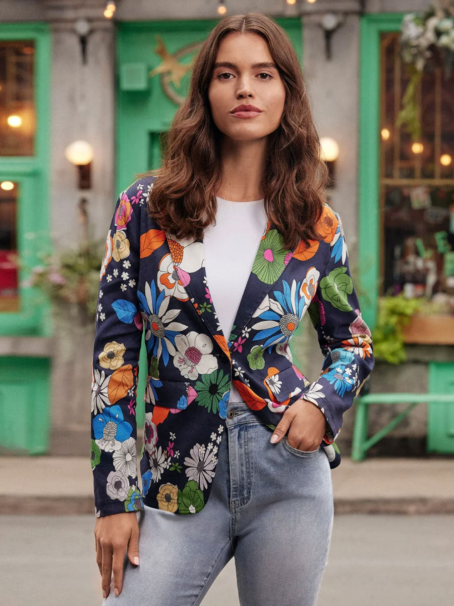 PRINTED LINEN BLAZER-Jackets & Sweaters-CHARLIE B-XSMALL-GARDENIA-Coriander