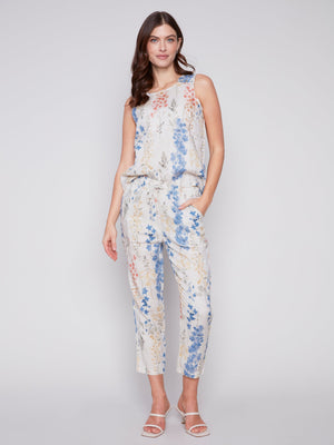 PRINTED LINEN PULL ON PANT-Bottoms-CHARLIE B-Coriander