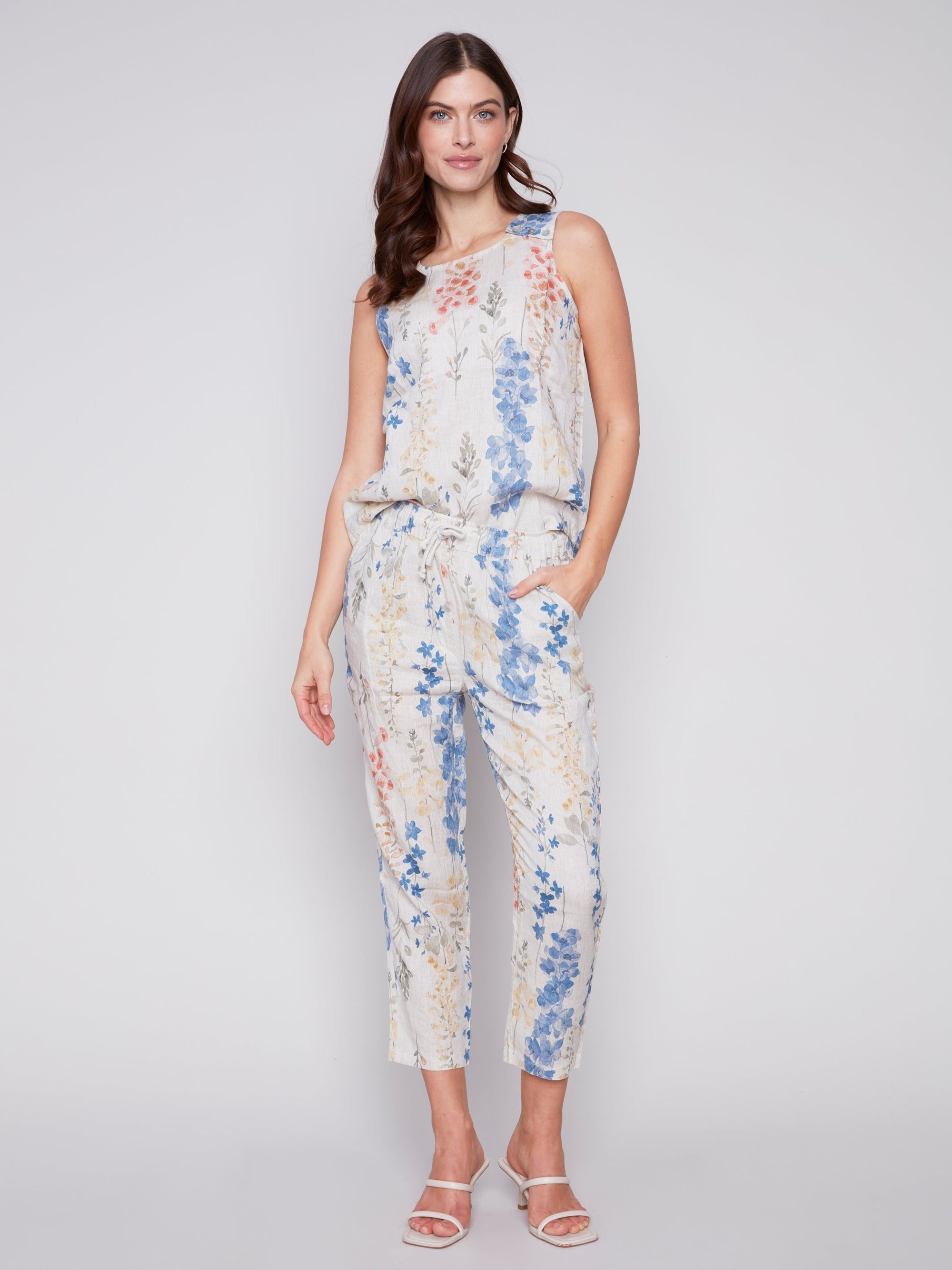 PRINTED LINEN PULL ON PANT-Bottoms-CHARLIE B-Coriander