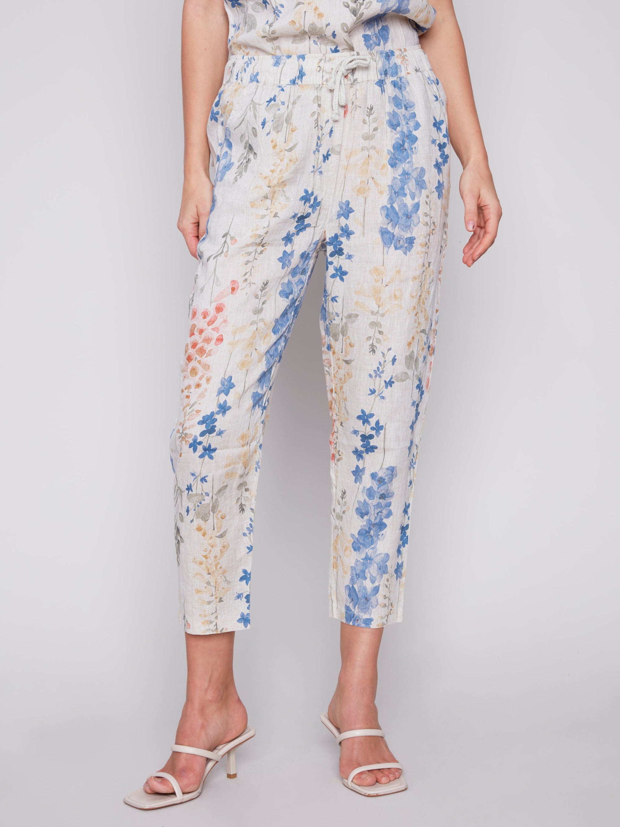PRINTED LINEN PULL ON PANT-Bottoms-CHARLIE B-SMALL-GARDEN-Coriander