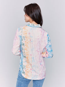 PRINTED LONG SLEEVE BLOUSE-Tops-CHARLIE B-Coriander