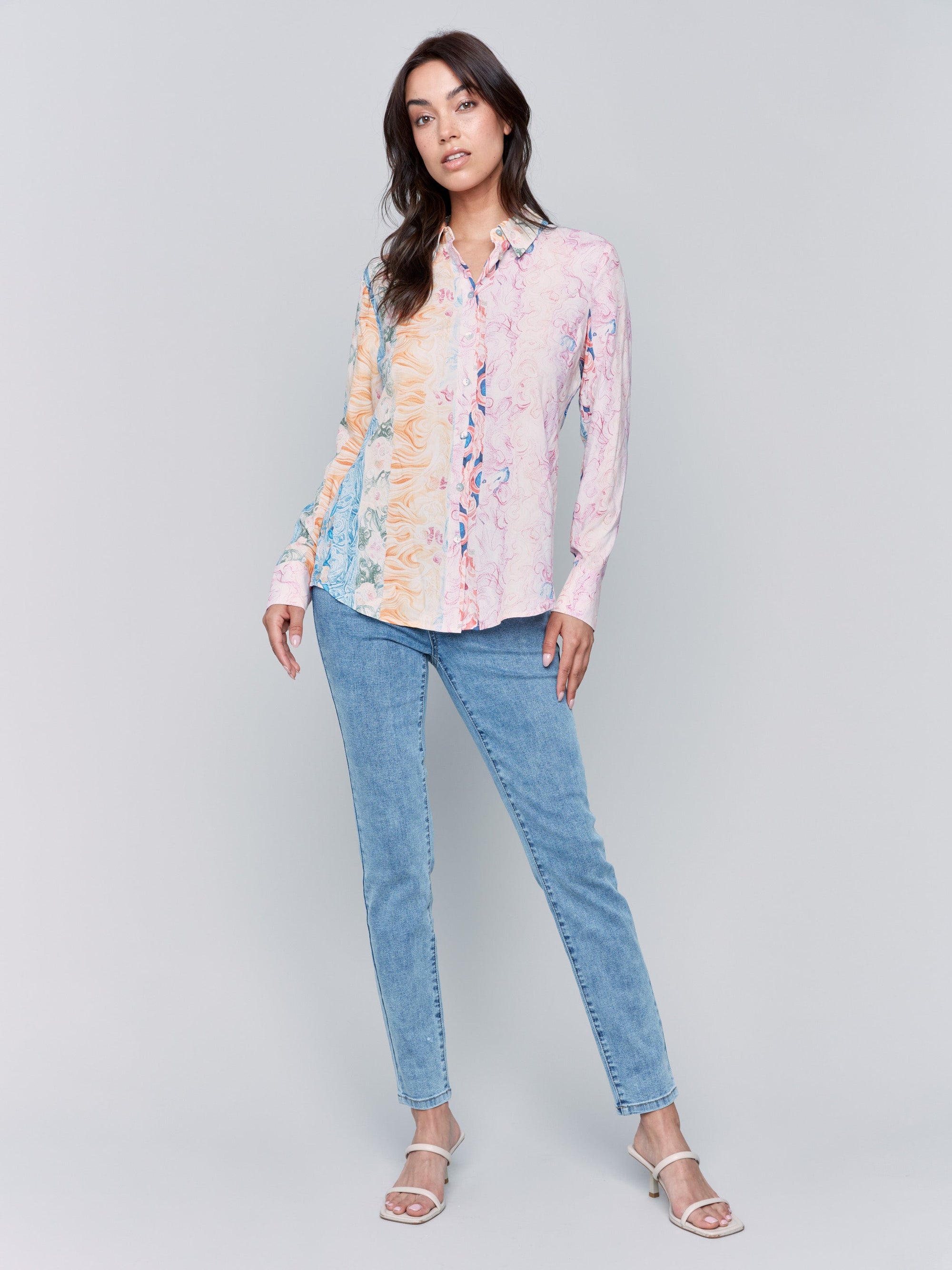 PRINTED LONG SLEEVE BLOUSE-Tops-CHARLIE B-Coriander