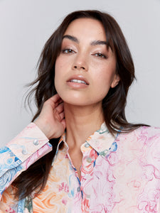 PRINTED LONG SLEEVE BLOUSE-Tops-CHARLIE B-Coriander