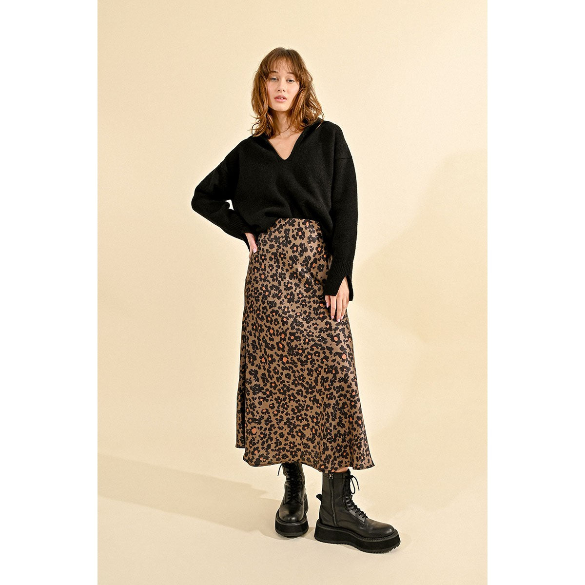 PRINTED SATIN SKIRT-Bottoms-MOLLY BRACKEN-Coriander