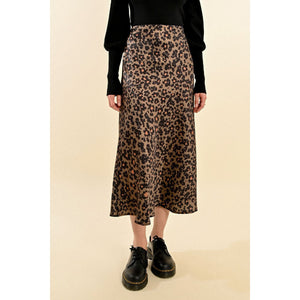 PRINTED SATIN SKIRT-Bottoms-MOLLY BRACKEN-XSMALL-KHAKI-Coriander