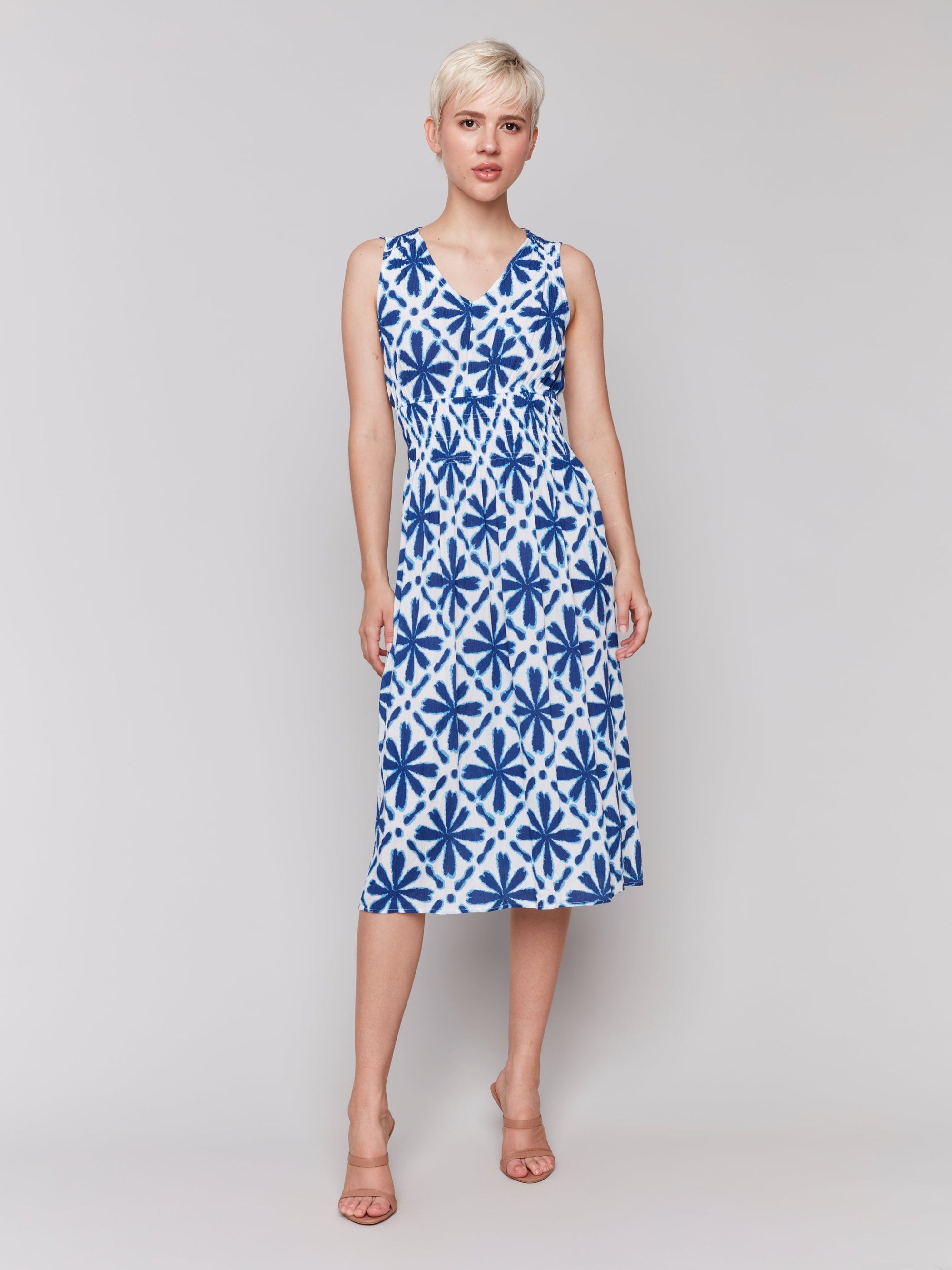 PRINTED SLEEVELESS EMPIRE WAIST DRESS-Dress-CHARLIE B-Coriander