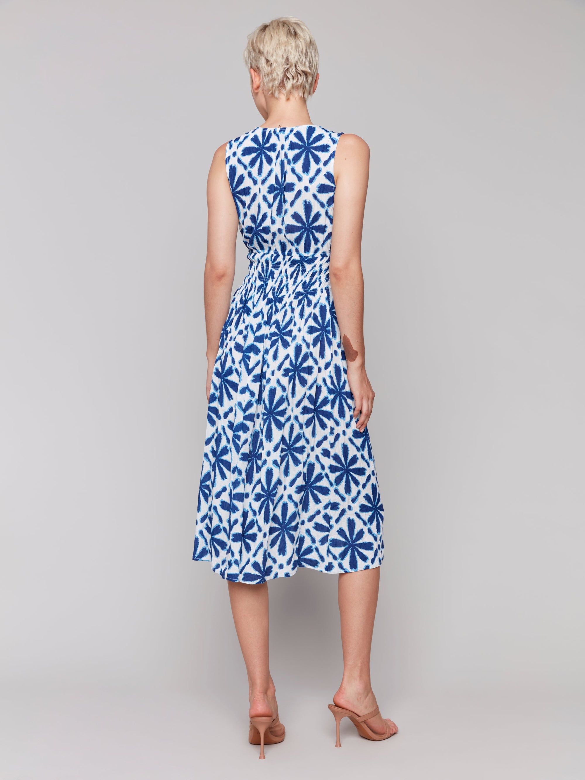 PRINTED SLEEVELESS EMPIRE WAIST DRESS-Dress-CHARLIE B-Coriander
