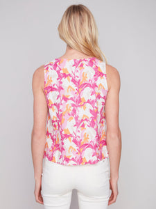 PRINTED SLEEVELESS LINEN TOP-Tops-CHARLIE B-Coriander