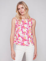 PRINTED SLEEVELESS LINEN TOP-Tops-CHARLIE B-XSMALL-SHERBERT-Coriander