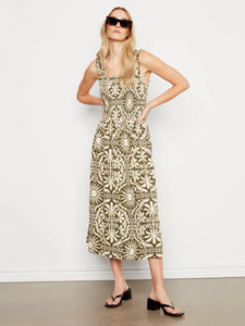 PRINTED SLEEVELESS MIDI DRESS W/ SHIRRING DETAIL-Dress-CHARLIE B-Coriander
